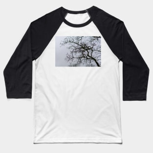 Tree branches silhouette against grey dismal sky Baseball T-Shirt